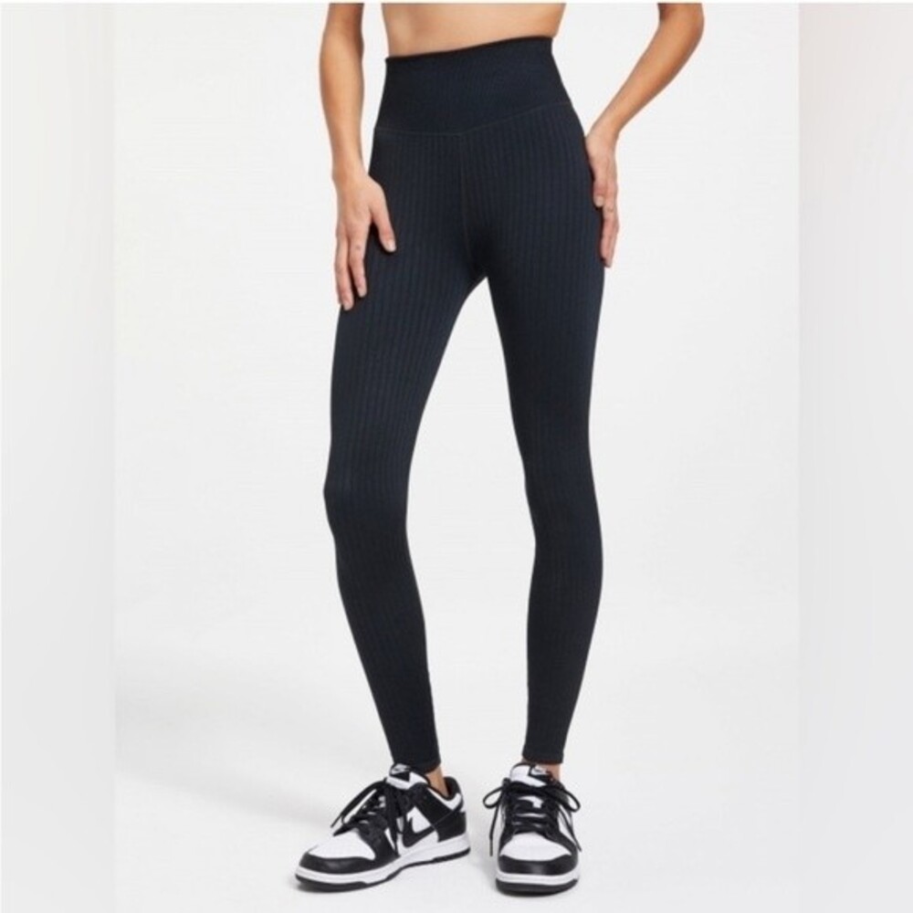 Good American Black Wide Ribbed Seamless Leggings Small / Medium